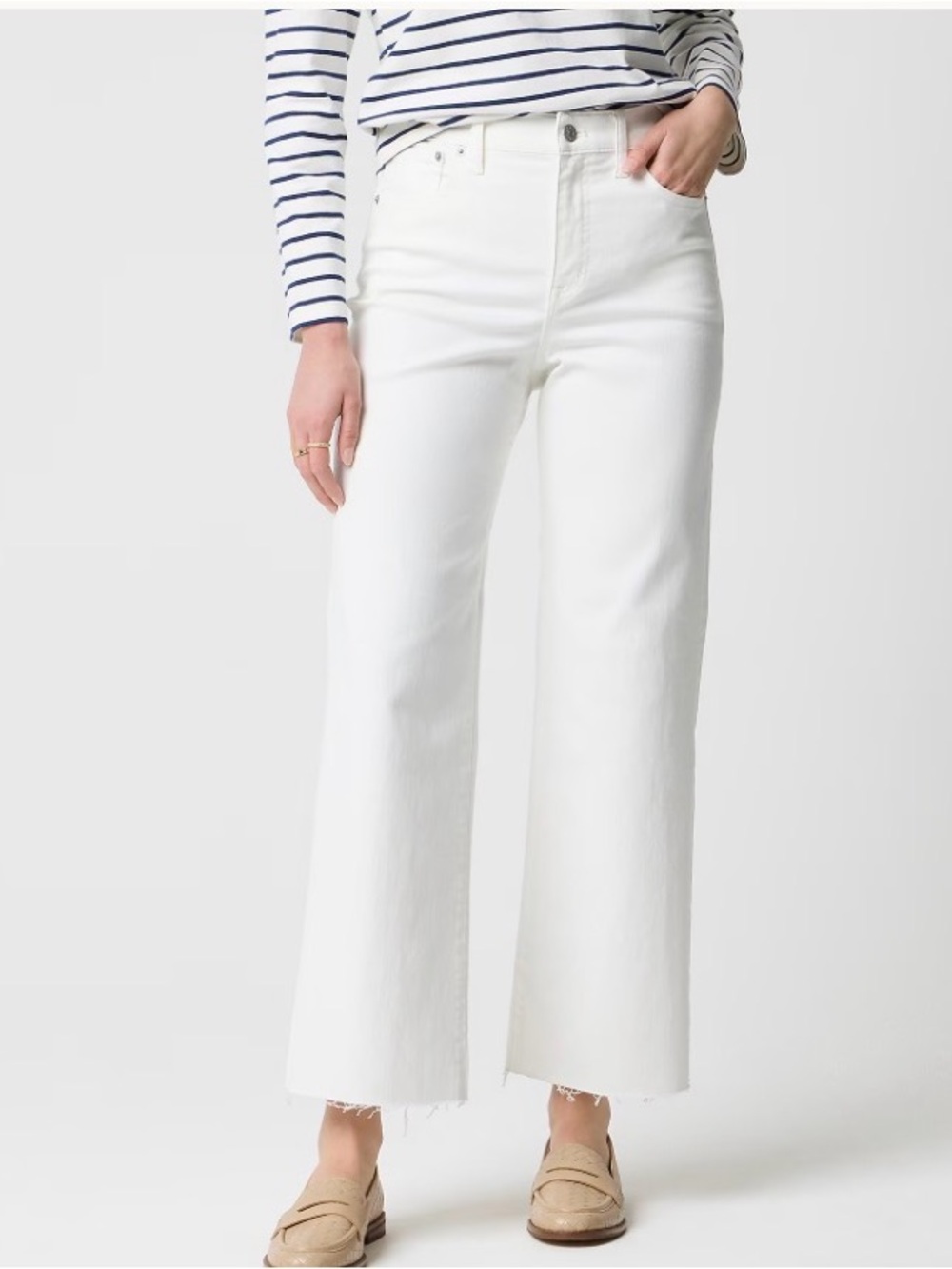 J Crew White Wide-Leg Cropped Jean in All Day Stretch